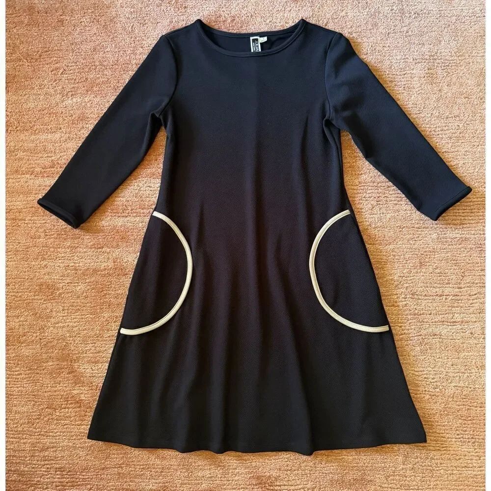 Julian Taylor Black A-Line Dress Women 6 3/4 Sleeve Pockets Work Office Classic